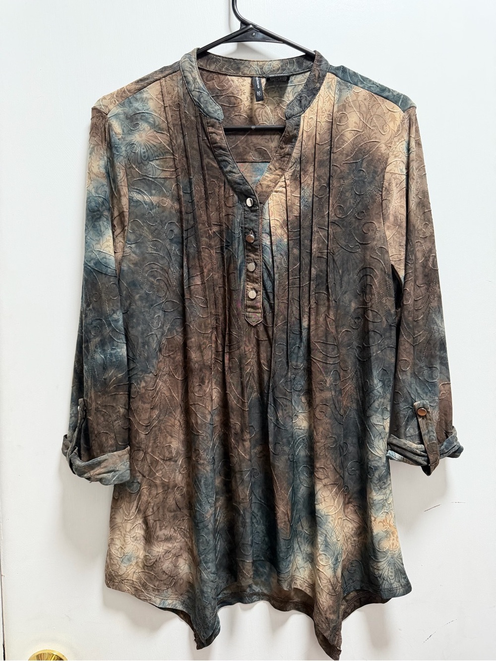 New Direction Women Blouse Tie Dye 3/4 Sleeve Sz L Fairycore Art To Wear Gypsy